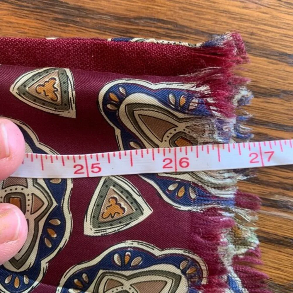 VTG Scarf Two Sided Reversible Silk‎ Wool Burgundy Made in Italy Fringe 52 x 12